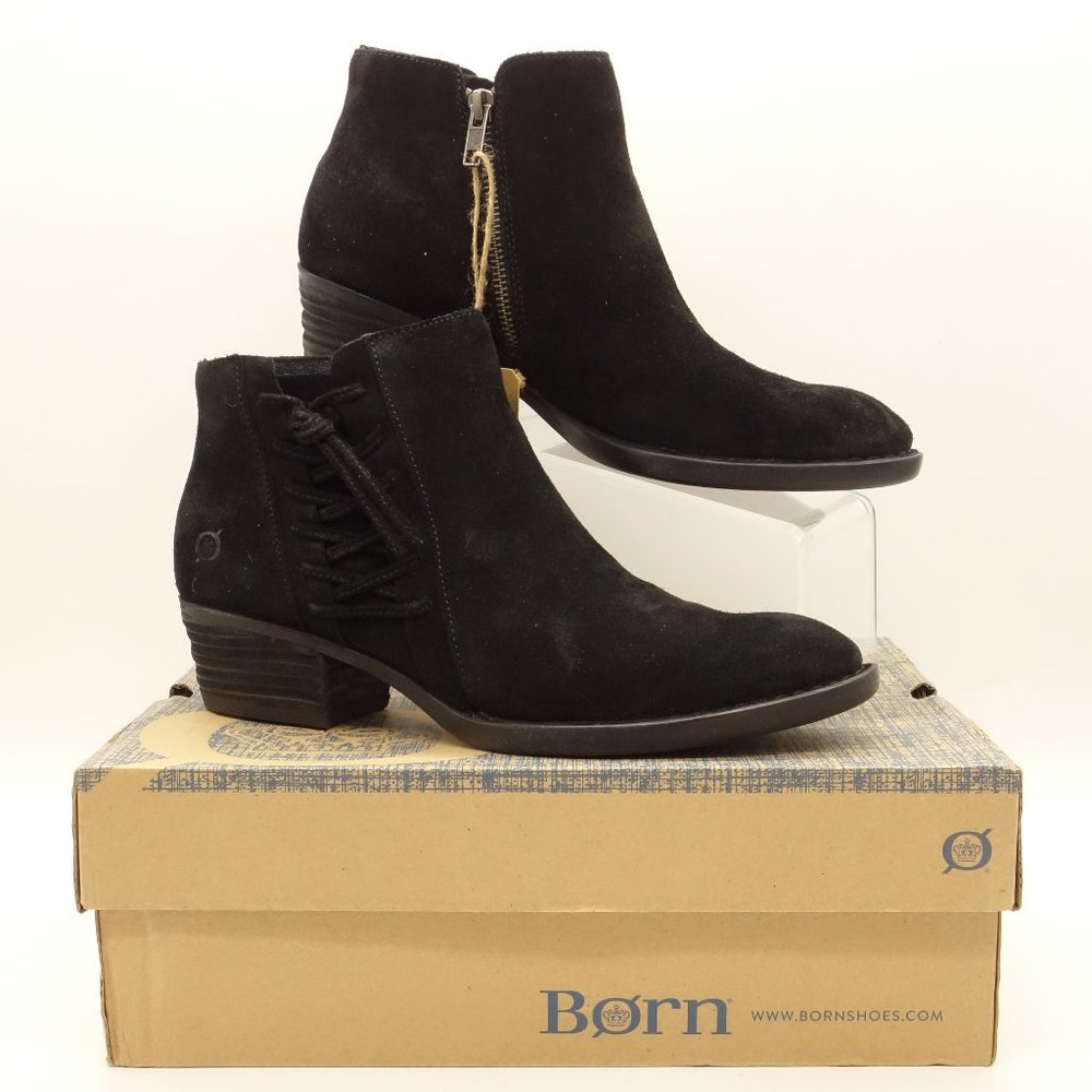 NWT BORN Bessie Ankle Boots Black Suede Leather - Picture 1 of 8